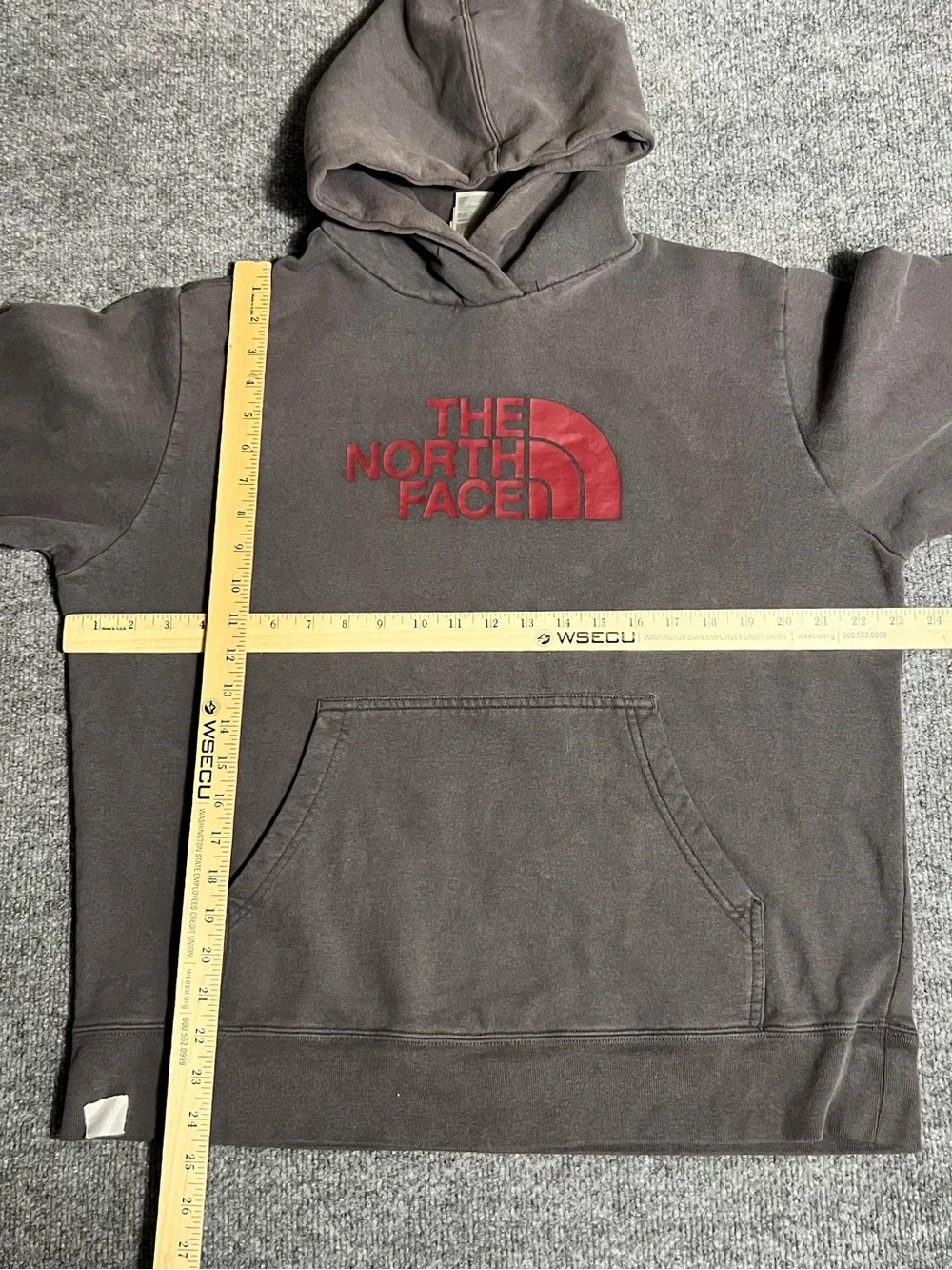 The North Face Men's Large 24x23 Charcoal Hoodie with Red Logo